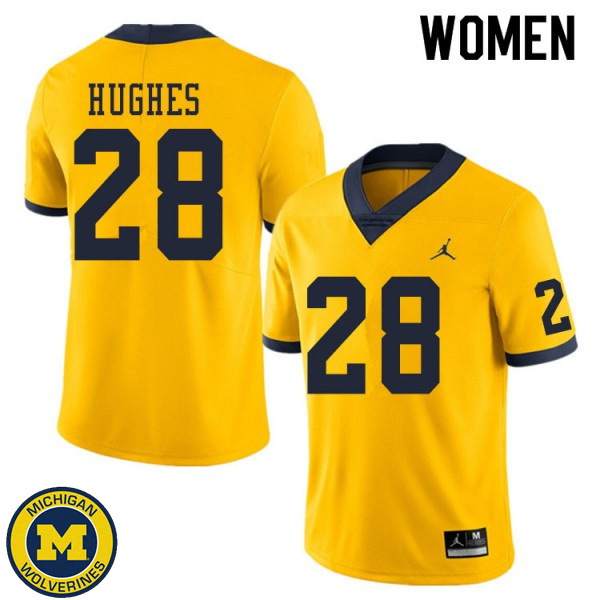 Women University of Michigan #28 Danny Hughes Yellow College Game Jersey